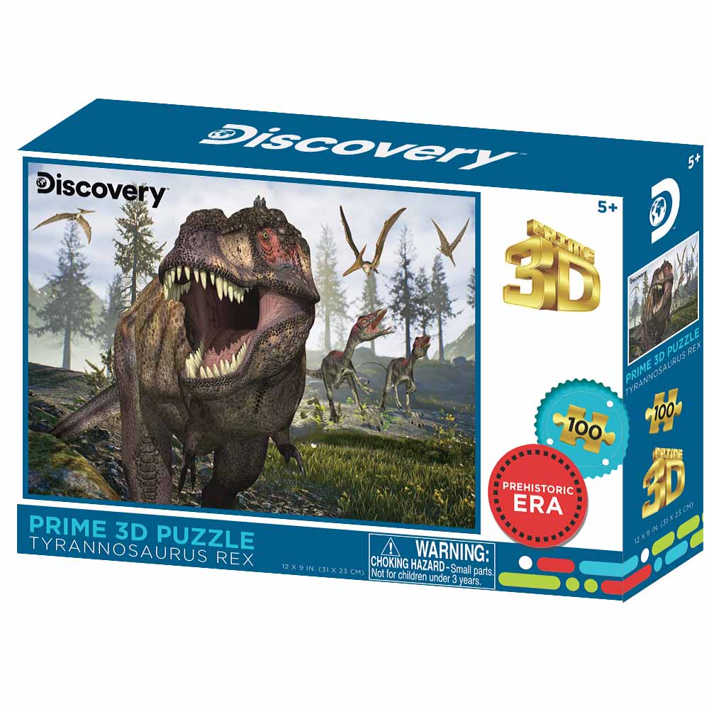 Discover the thrill with this Prime 3D Ltd puzzle box, showcasing a striking Tyrannosaurus rex roaming through a lush forest.