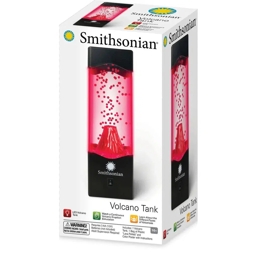 A Smithsonian-branded Volcano Tank package features a stunning red LED-illuminated volcanic eruption design, perfect for ages 10 and up.