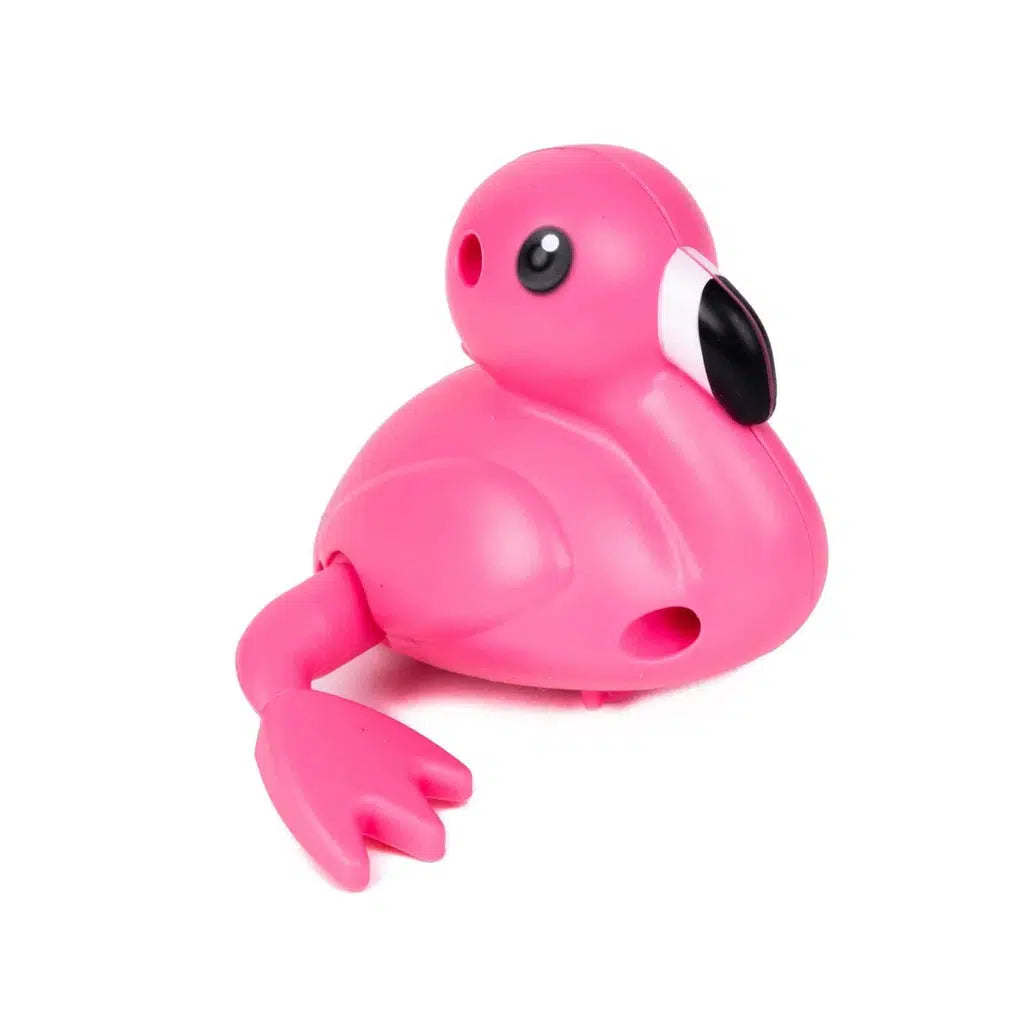 This charming Wind Up Toy Flamingo features a pink plastic body, black beak, and large eyes.