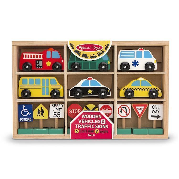 Wooden Vehicles and Traffic Signs-Melissa & Doug-The Red Balloon Toy Store