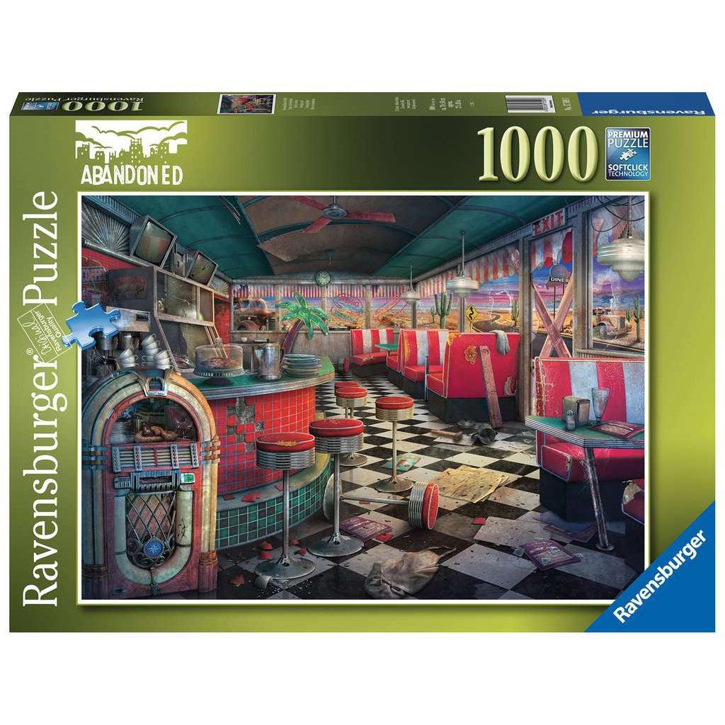 Image shows front of puzzle box. It has information such as brand name, Ravensburger, and piece count (1000pc). In the center is a picture of the finished puzzle. Puzzle described on next image.