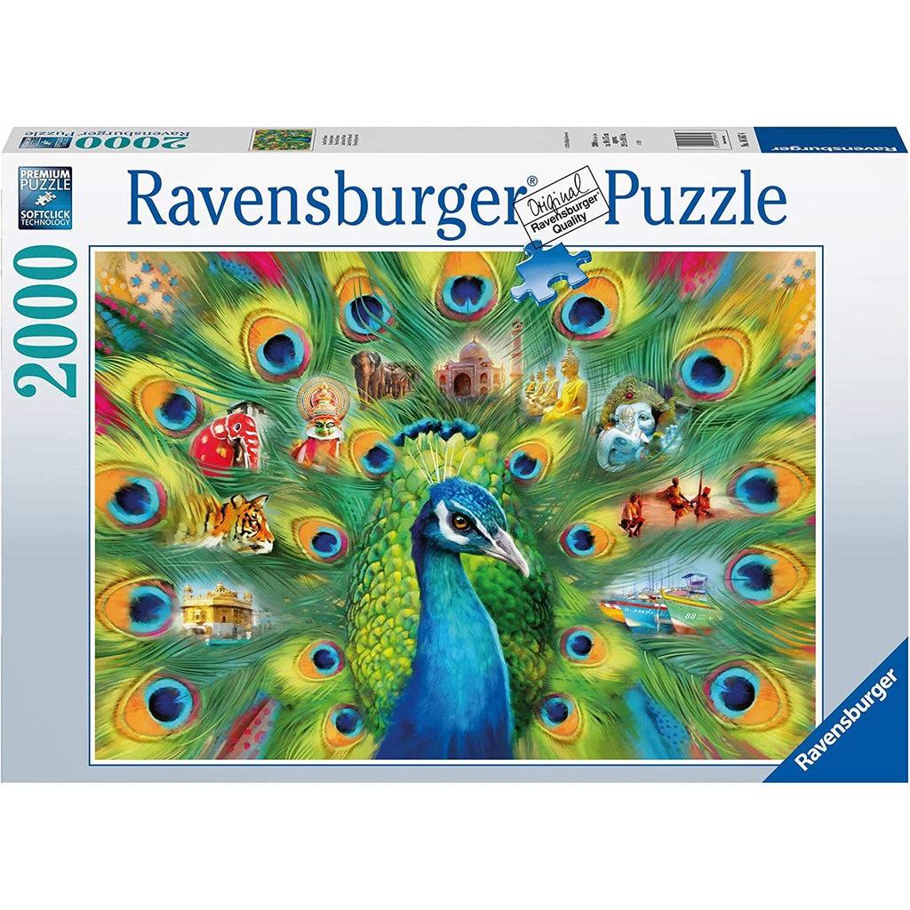 Image shows front of puzzle box. It has information such as brand name, Ravensburger, and piece count (2000pc). In the center is a picture of the finished puzzle. Puzzle described on next image.