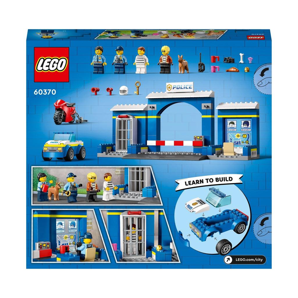 The back of the box shows the lego set and all the accessories spread out above it. There are a handful of the previous images displayed in a grid like format along the bottom