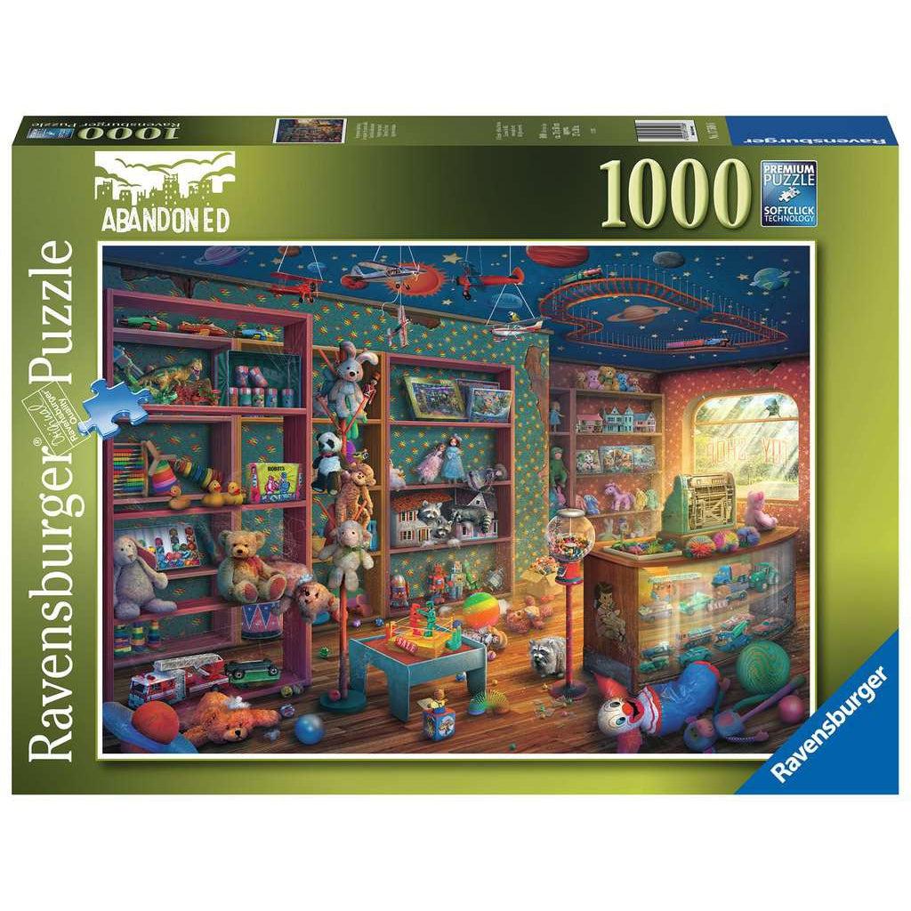 Image shows front of puzzle box. It has information such as brand name, Ravensburger, and piece count (1000pc). In the center is a picture of the finished puzzle. Puzzle described on next image.